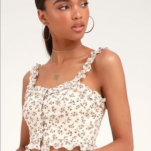 Floral button ruffled tank. Cropped, size S from Lulus